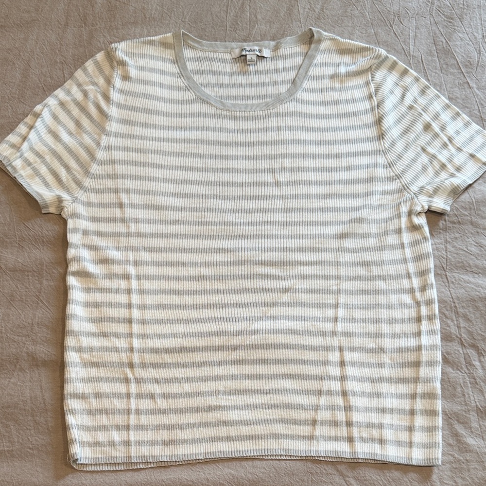 Madewell Gray and White Striped Tee